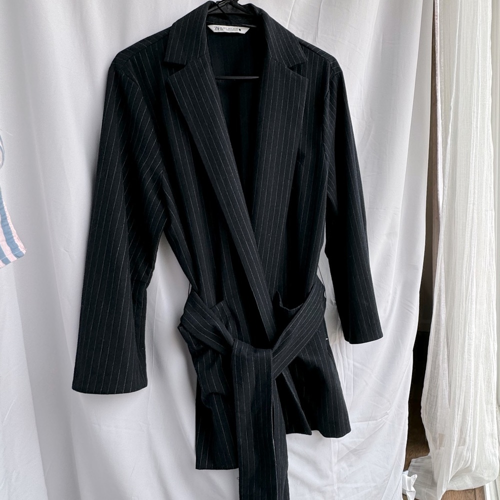 Zara flannel jacket-blazer dark navy colour, side pockets, with stripes